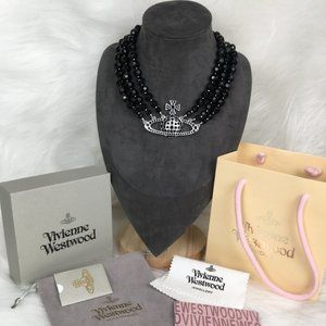 Vivienne Westwood Three Row Pearl Bas Relief Choker in Black (Brand New)